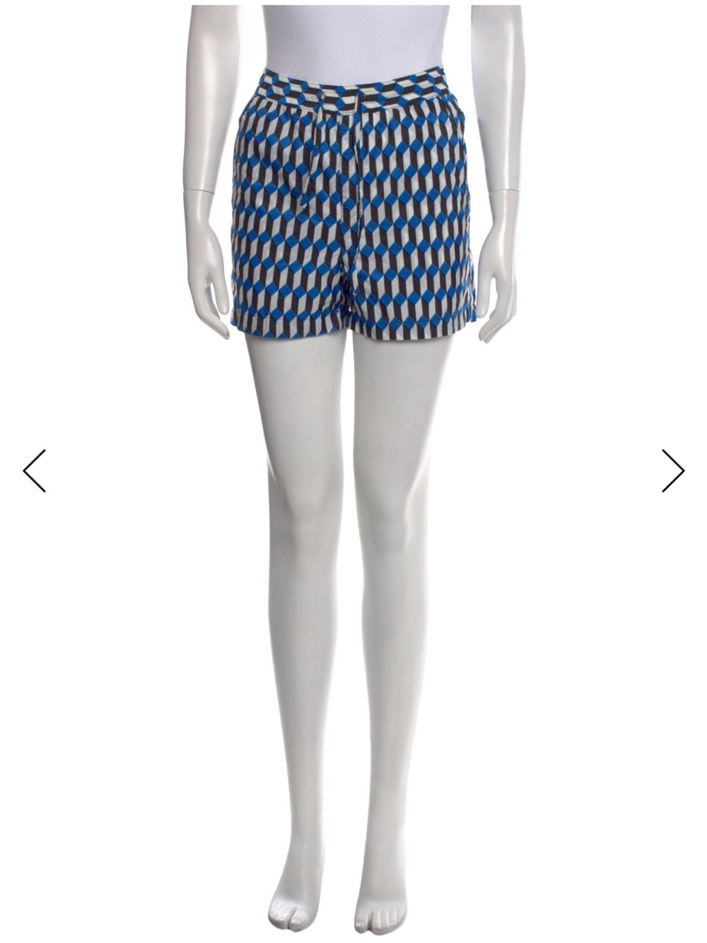 NWOT MSGM Blue and White Geometric High-Waist Shorts